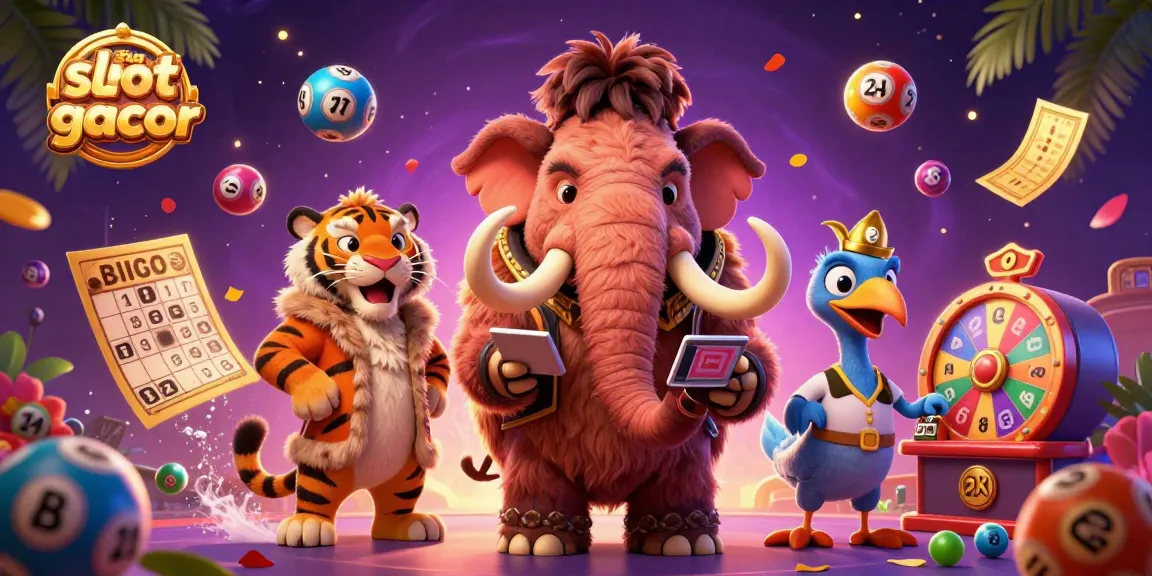 Experience the excitement of situs slot gacor with a colorful scene featuring a mammoth bouncer and dynamic casino elements.