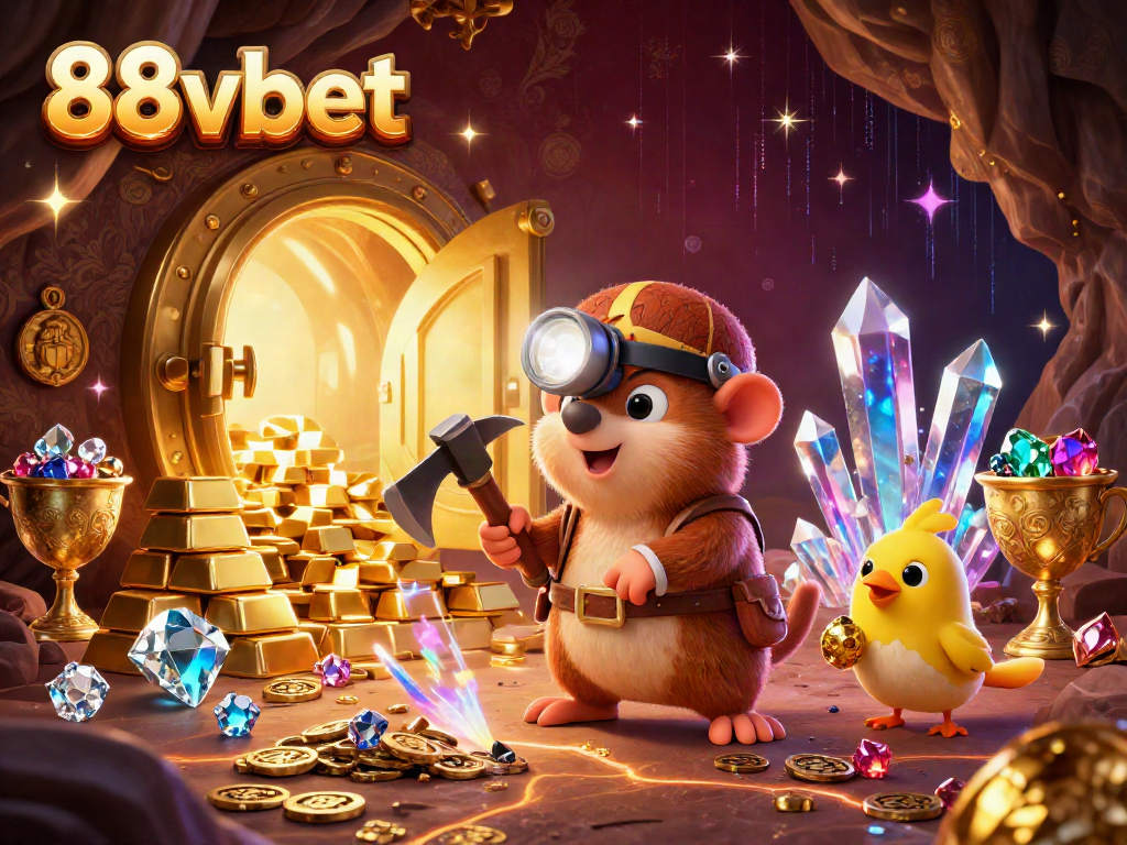 Experience 88vbet's thrilling adventures mining treasure in a vibrant 3D casino illustration.