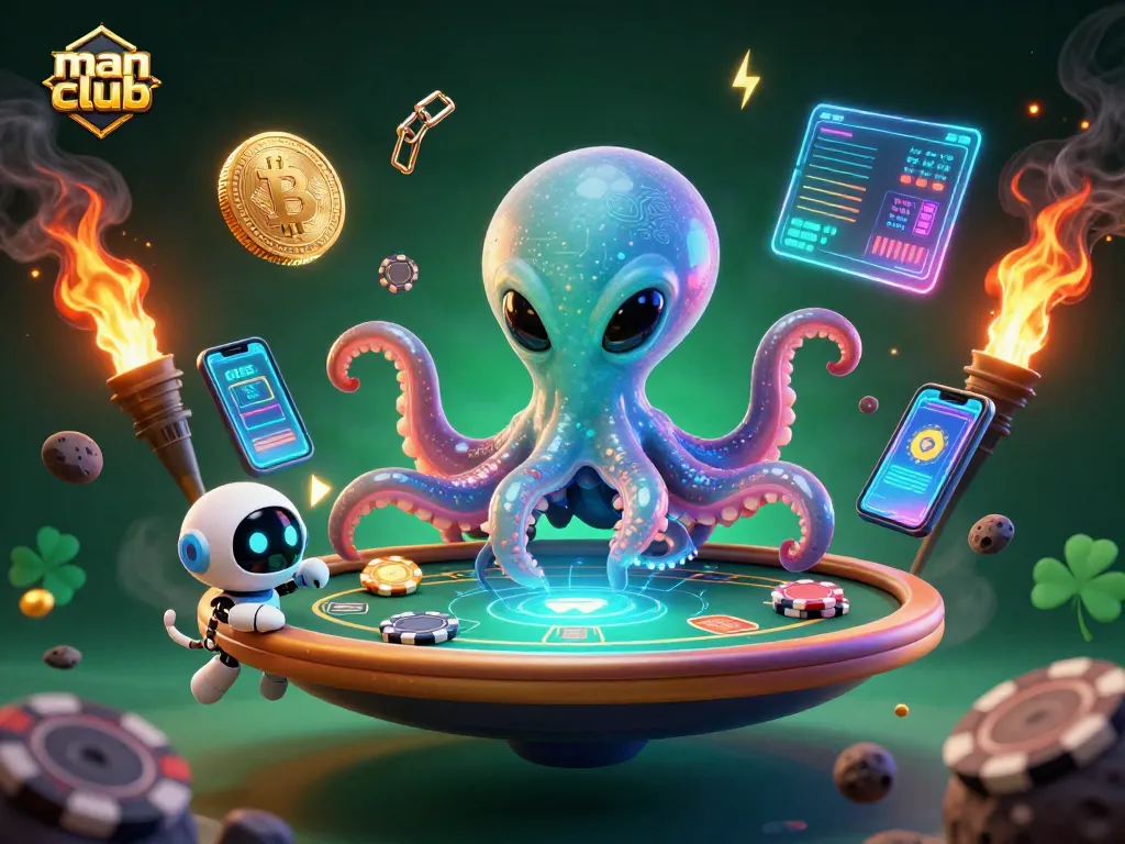 Join the man club for thrilling poker action with an alien octopus at a floating table.