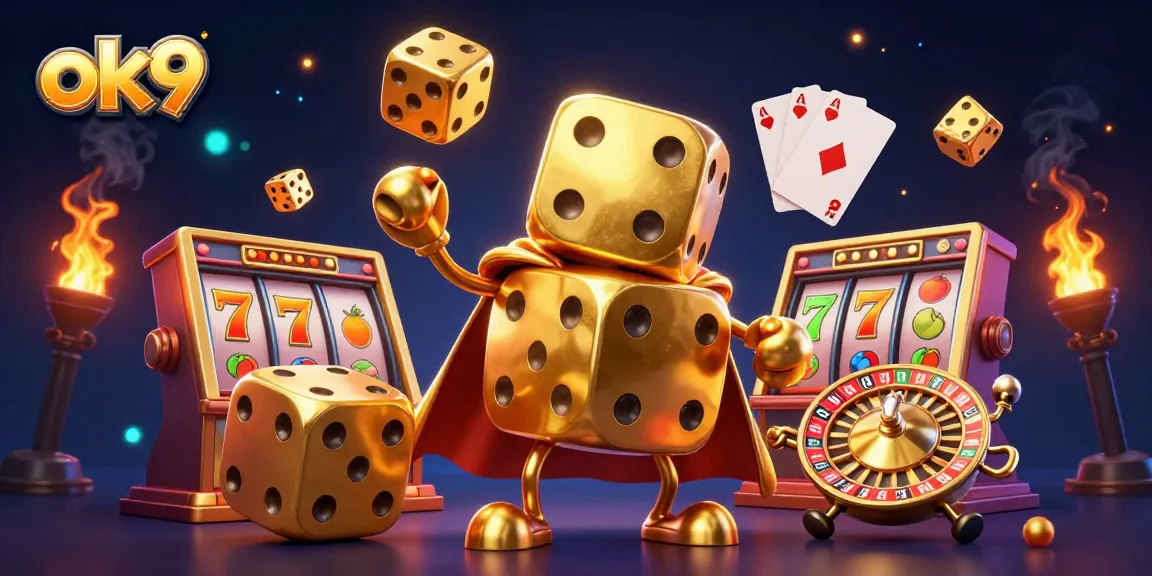 Experience the excitement of ok9 with vibrant illustrations of casino elements.