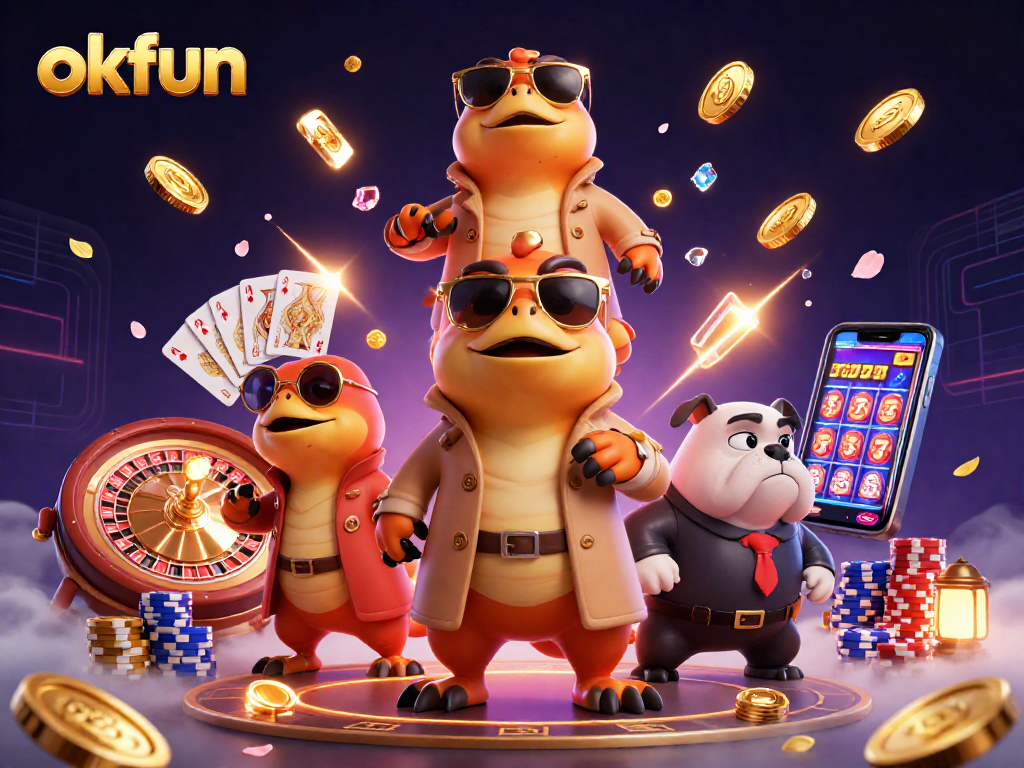 Experience the vibrant energy of okfun with raptors in disguise at a VIP casino lounge, surrounded by dynamic gaming elements.