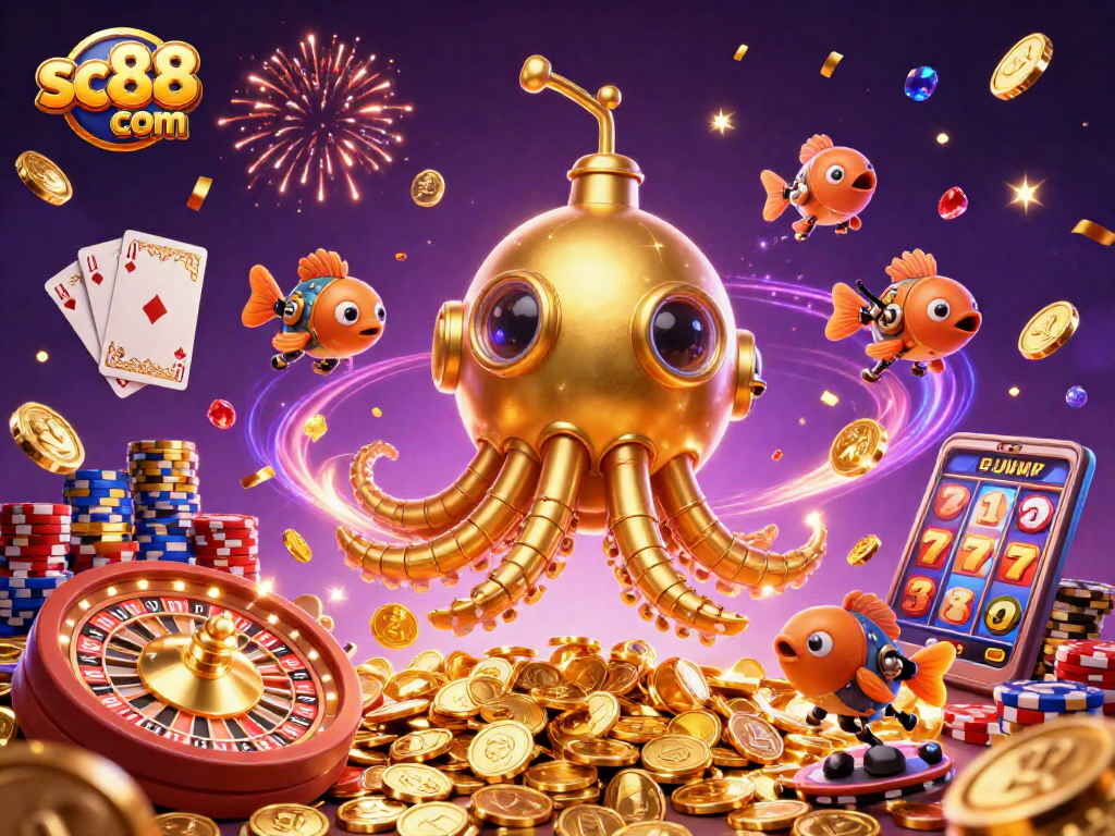 Experience sc88 com's thrilling casino adventure with a golden kraken and colorful games.