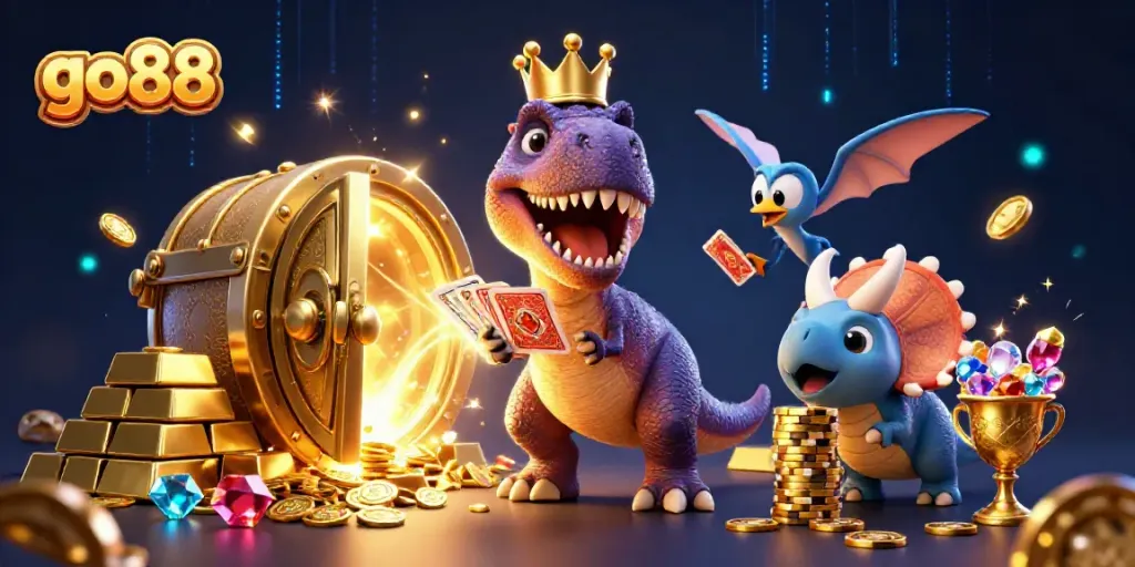 Engaging gameplay at go88 with characters, vibrant treasures, and casino elements.