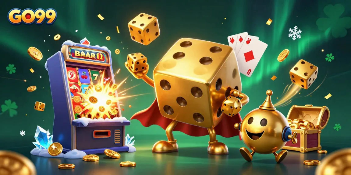 Experience winning moments with GO99's dynamic 3D casino illustration showcasing vibrant games and captivating characters.