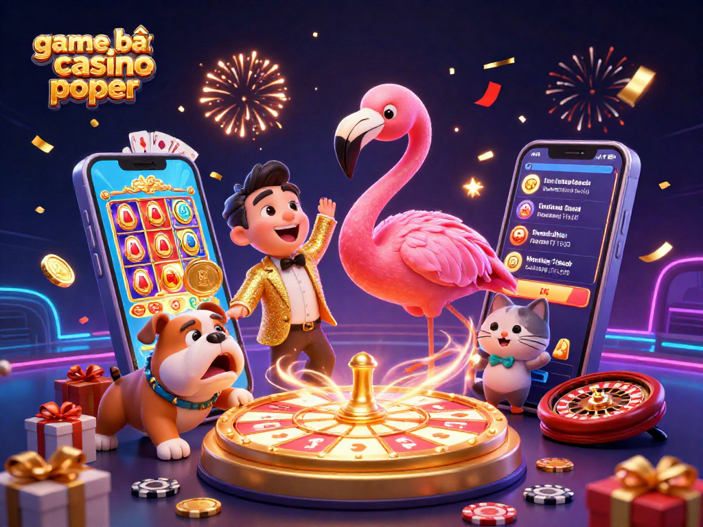 Engaging scene showcasing game bài casino poker with vibrant characters, festive elements, and enticing casino features.