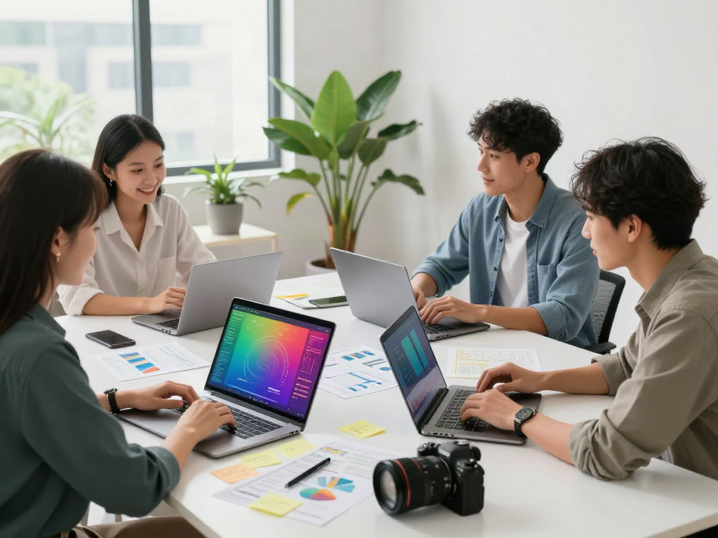 Team collaborating on instant indexing strategies in a modern office.