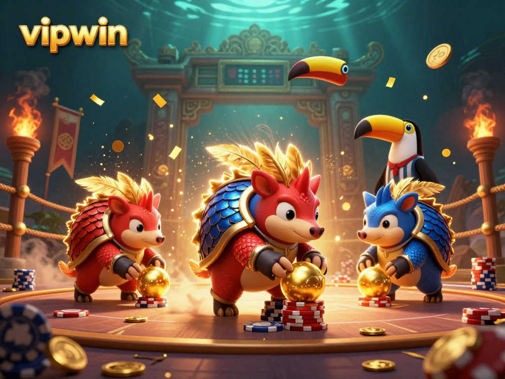 Experience exhilarating wins at vipwin while rival pangolins roll into golden balls among poker chips.