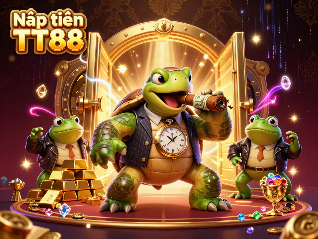 Engage with Nạp tiền TT88 in a vibrant casino scene featuring a turtle mobster and bullfrog enforcers.