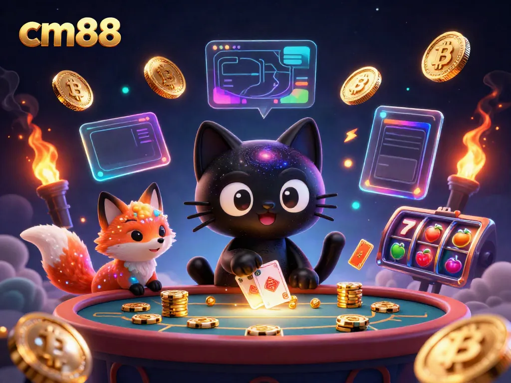 Experience the excitement of cm88 with a vibrant cosmic casino scene featuring animated characters and colorful game elements.