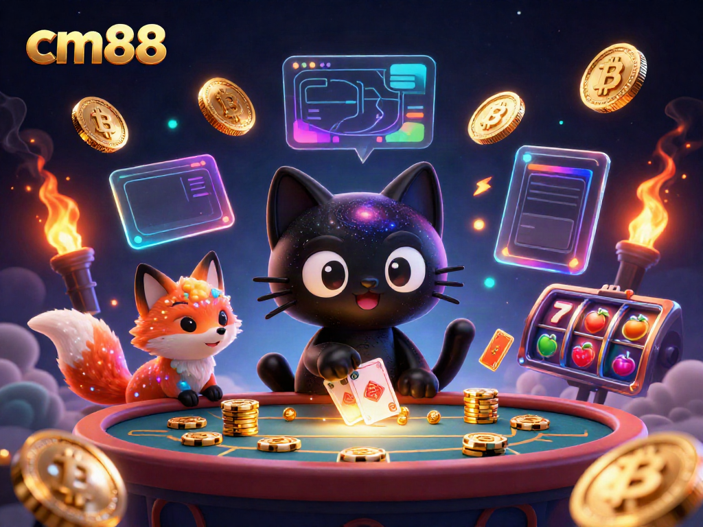 Experience the excitement of cm88 with a vibrant cosmic casino scene featuring animated characters and colorful game elements.