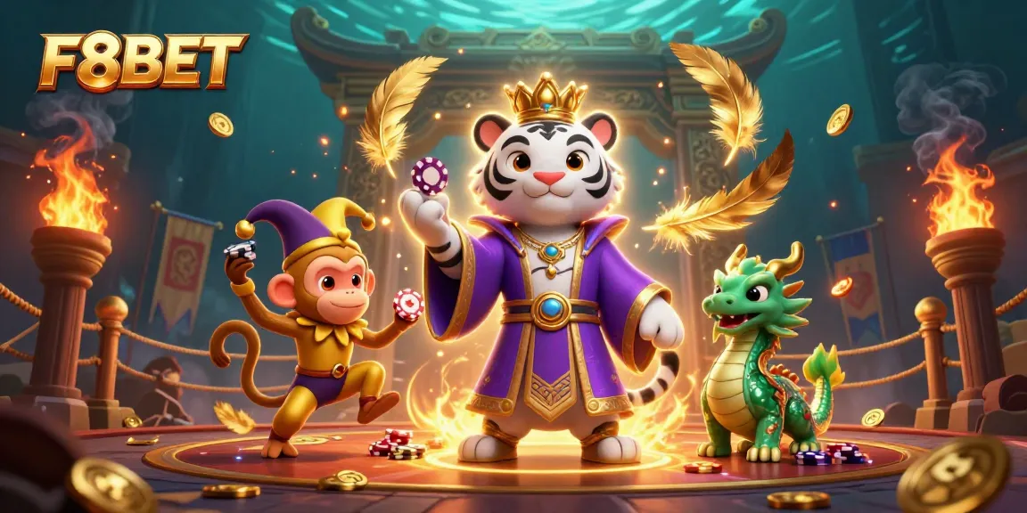 Experience the excitement of F8BET with vibrant 3D characters and casino elements.