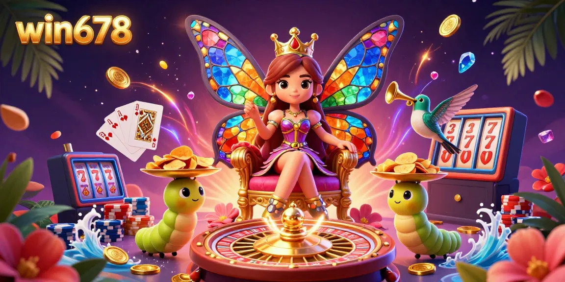 Experience the vibrant casino magic of win678 with golden coins, royal flush, and dynamic gaming atmosphere.