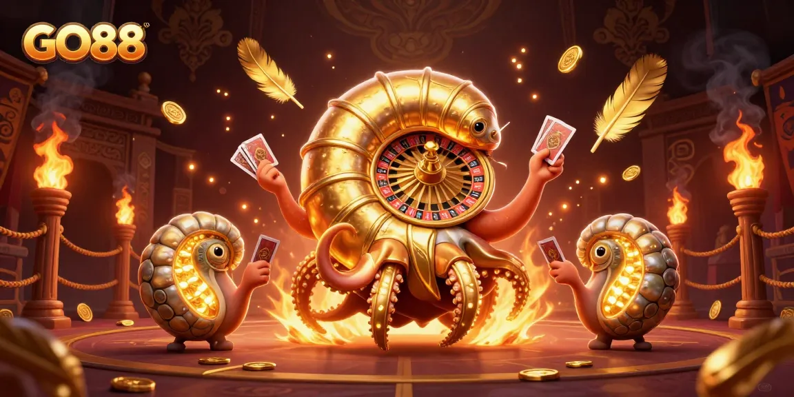 Experience the excitement of GO88, where ancient treasures and card games collide in a vibrant casino scene.