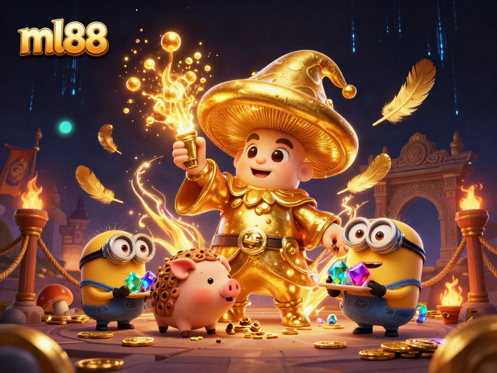 Engage with ml88’s vibrant 3D casino scene, featuring magical elements and golden treasures.