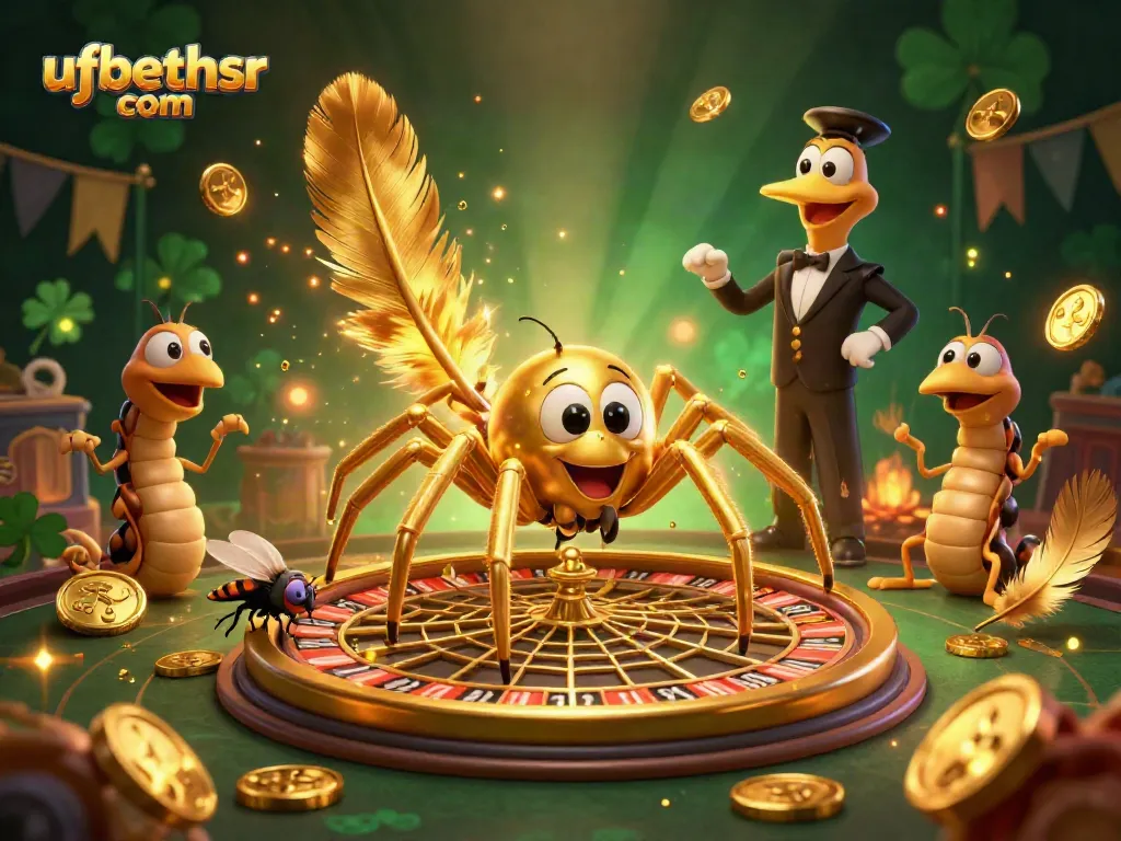 Experience thrilling bets at ufabethsr com with a golden spider croupier spinning a roulette wheel in an exciting scene.
