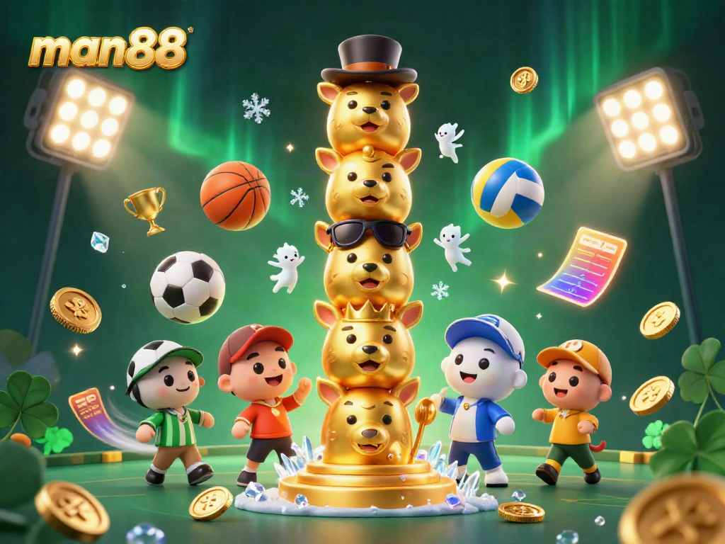 Experience thrilling gameplay with man88 as 3D cartoon characters celebrate sports betting excitement.