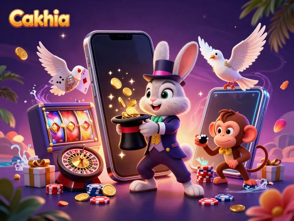 Cakhia sports betting scene with magician pulling golden coins, showcasing exciting game elements.