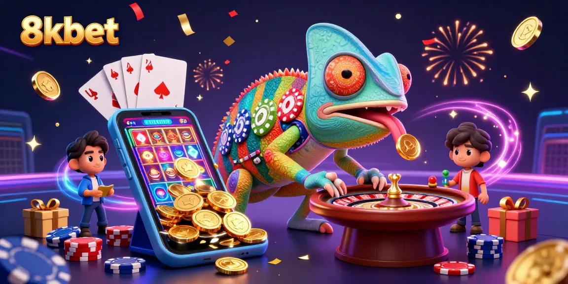 Engage with 8xbet's exciting gaming experience featuring vibrant casino elements and character interactions.