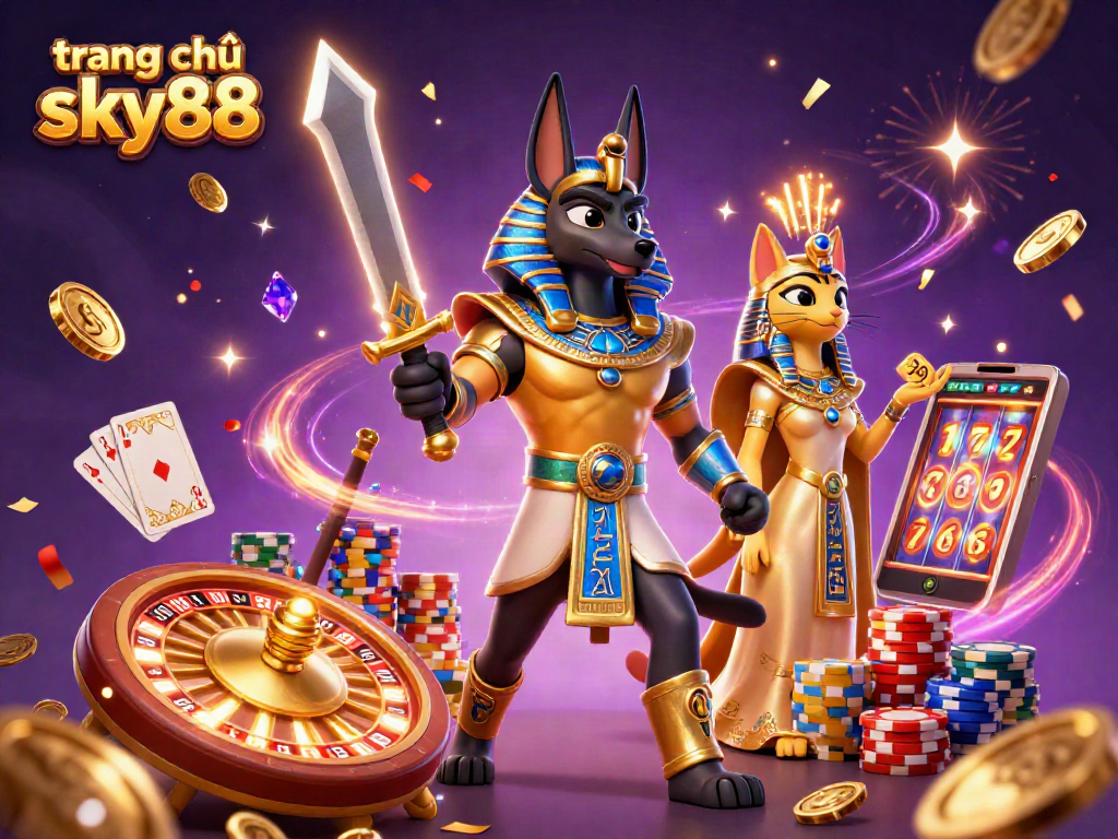 Experience the excitement of trang chủ sky88 with Anubis and Bastet in a vivid casino adventure.