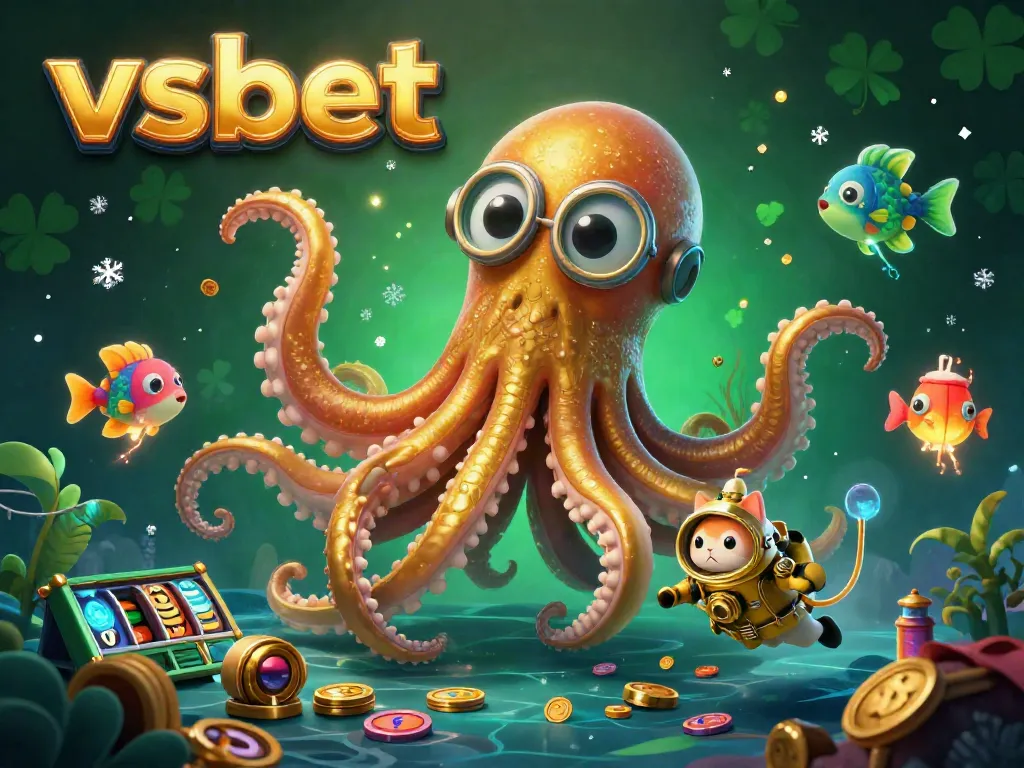 Experience thrilling gameplay with VSBET's online treasures, featuring a kraken, diving cat, and scatter game elements.
