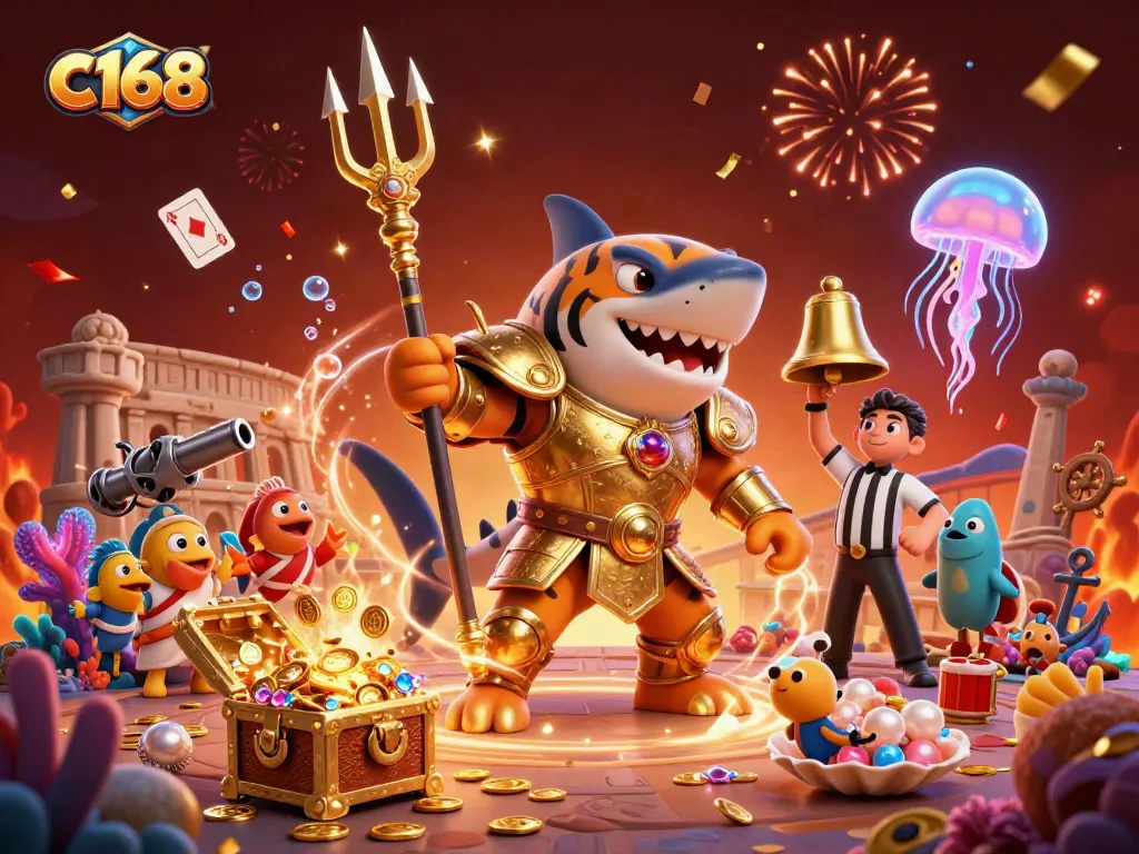 c168 engages players in a thrilling casino experience with vibrant underwater action and winning elements.