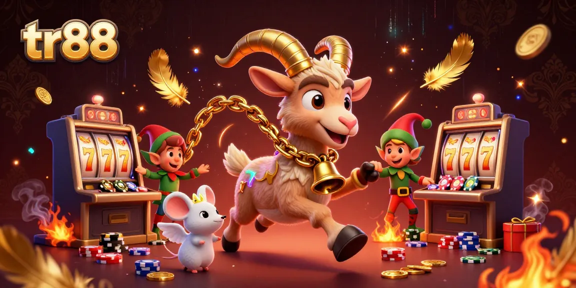 tr88 showcases a lively casino scene with Krampus, an angel mouse, and elf gremlins stealing chips.