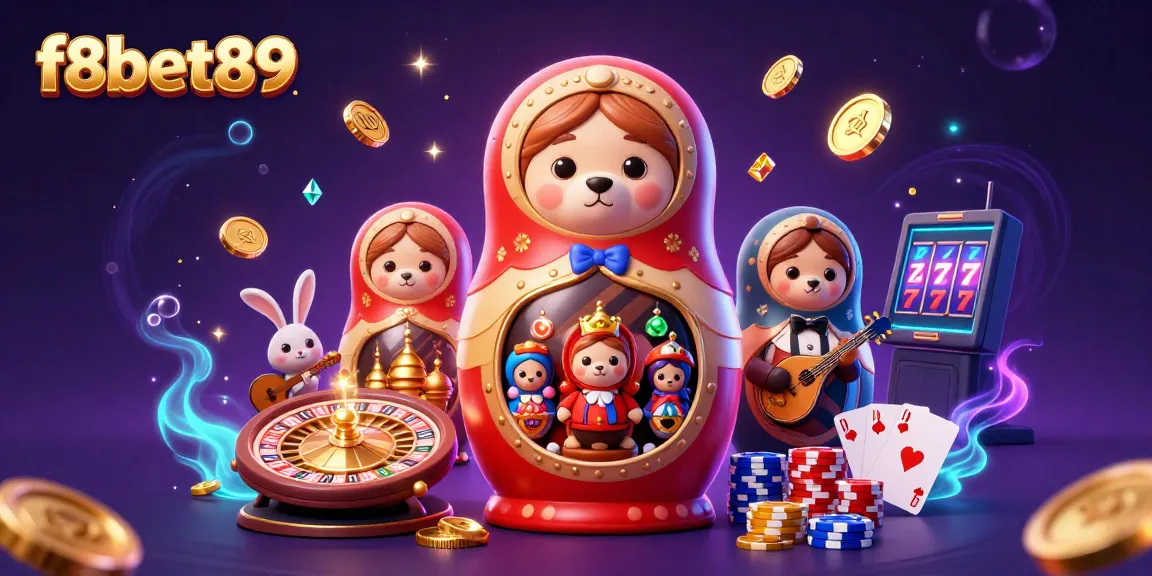 Experience the excitement of f8bet89 with a vibrant 3D casino scene featuring playful characters and dynamic gaming elements.