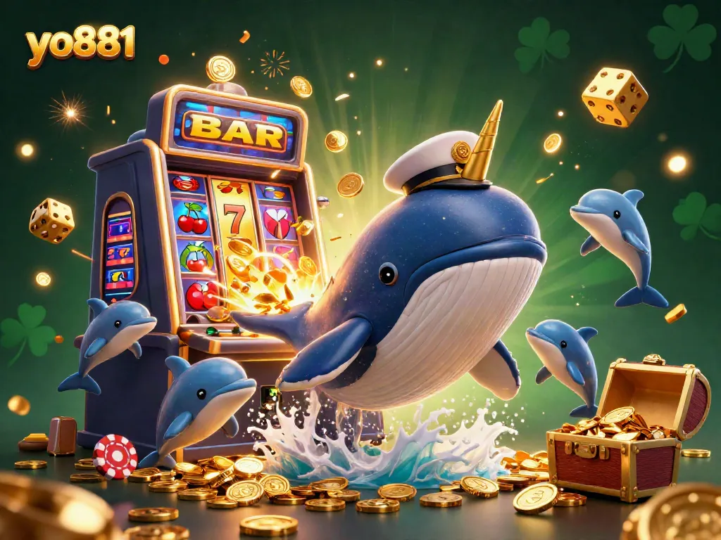 Experience the thrill of yo881 casino games with a fun underwater scene featuring a whale and dolphins.