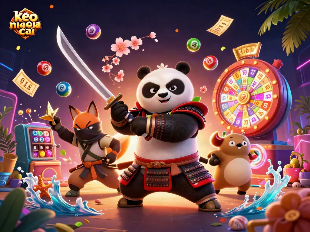 Engage with keo nha cai in this vibrant 3D illustration of dynamic gaming elements and characters.