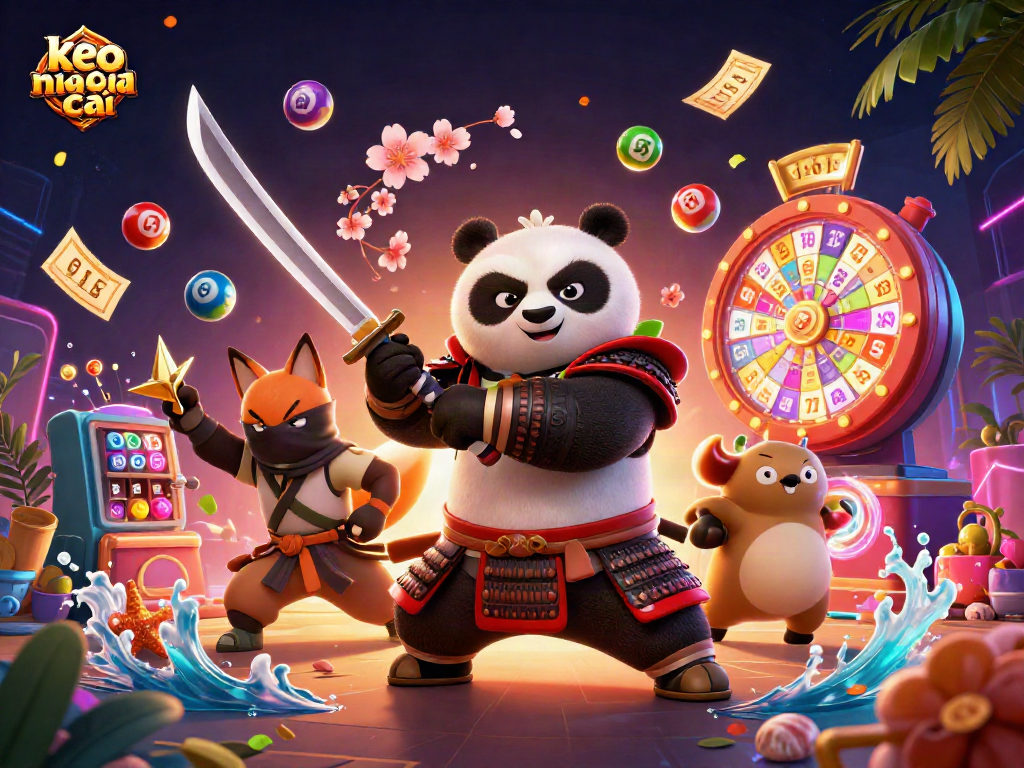 Engage with keo nha cai in this vibrant 3D illustration of dynamic gaming elements and characters.
