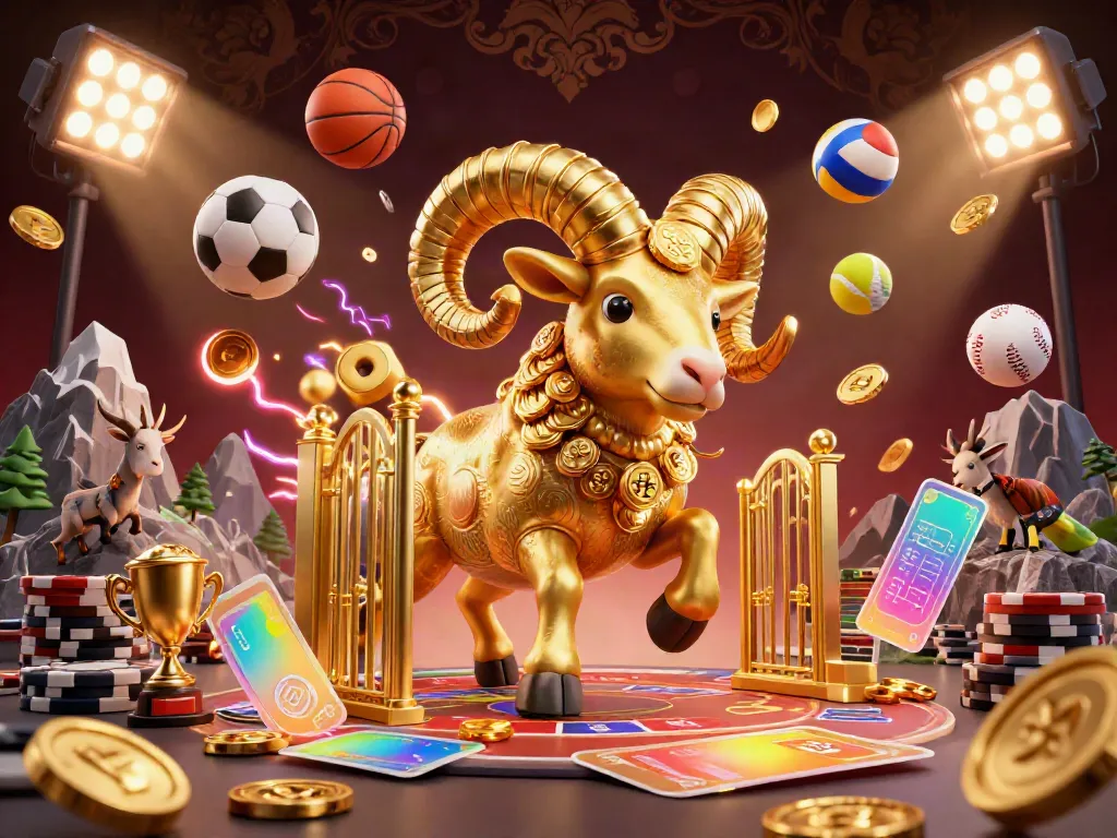 Experience the dynamic action of Five88 with a golden ram charging against a backdrop of sports elements and betting excitement.