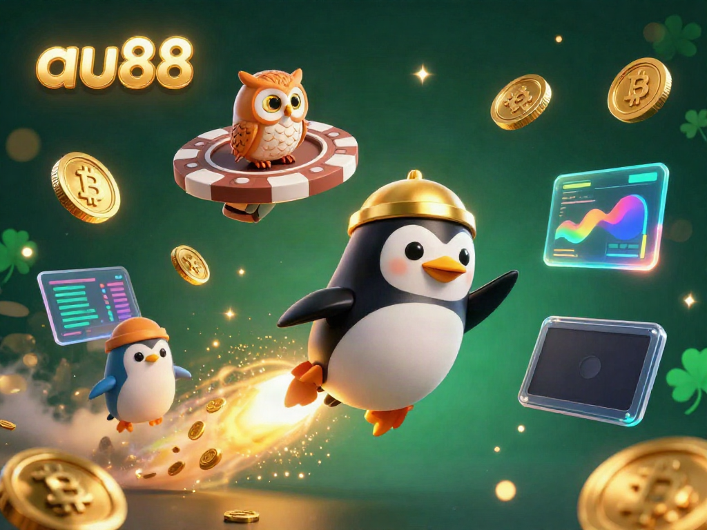 Experience the excitement at au88 as the golden penguin rockets toward a thrilling casino adventure.