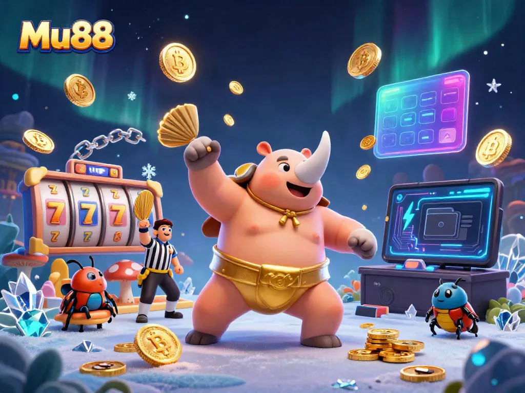 Mu88 unleashes vibrant casino excitement with cartoon characters, coins, and gaming elements.