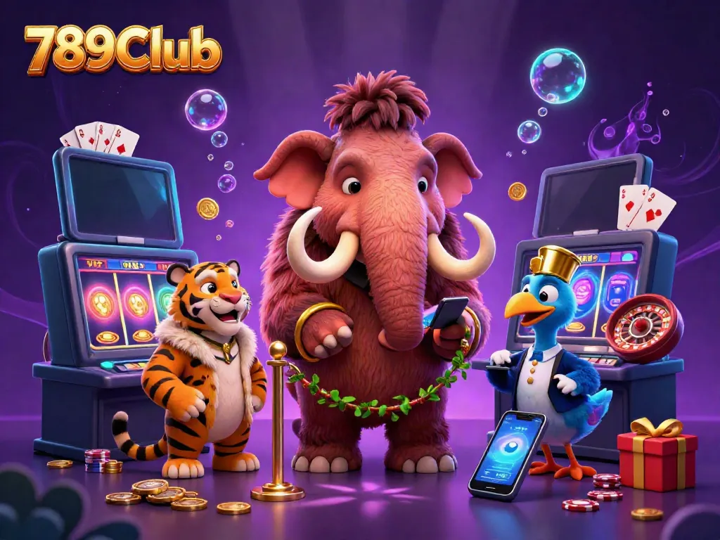 Join the excitement at 789Club with a vibrant casino scene featuring dynamic characters and thrilling slot games.