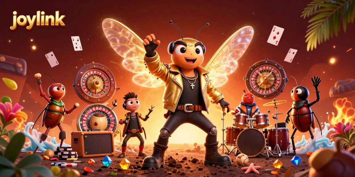 Engage with joylink's casino rewards through a lively 3D scene of a rock star cicada and friends.