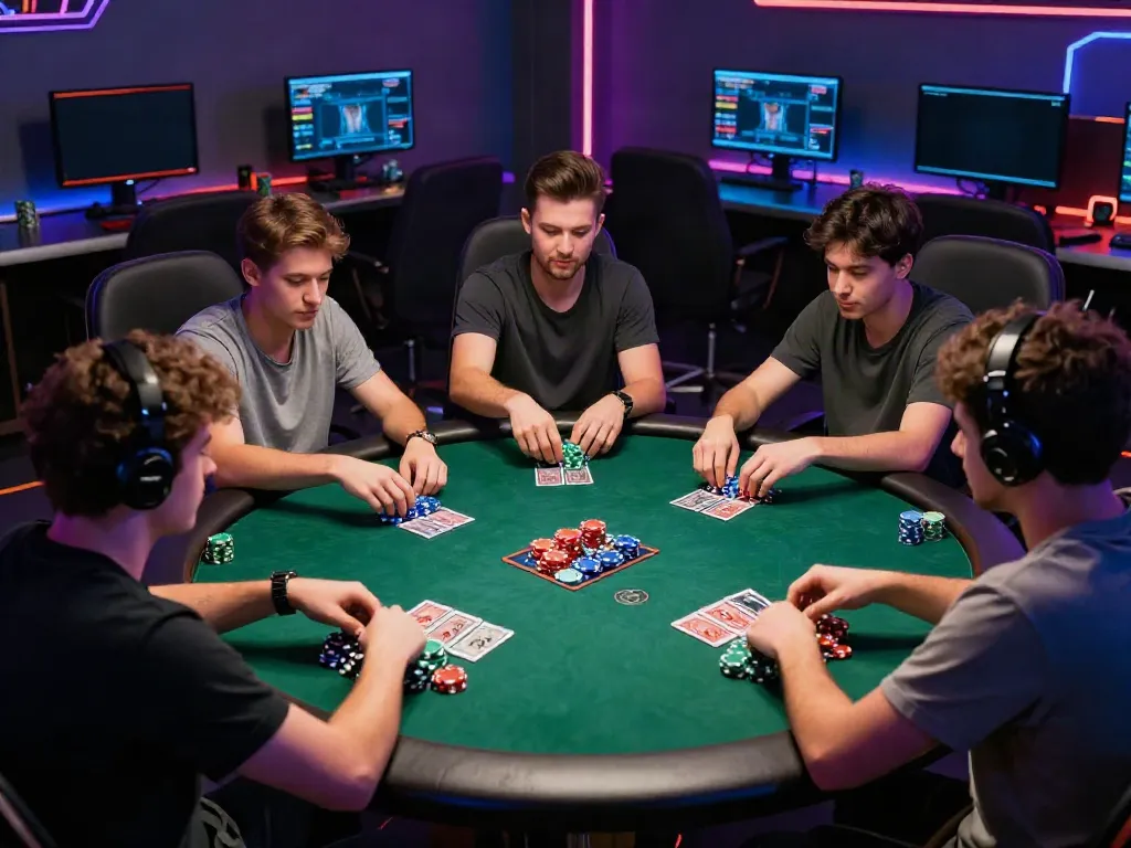 Engaged players at a lively poker table, embodying the excitement of 9bet online gaming.
