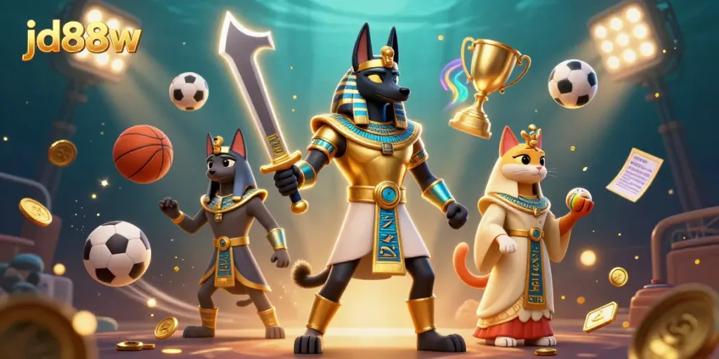 Experience thrilling gameplay with jd88w in a dynamic casino scene featuring ancient Egyptian characters.