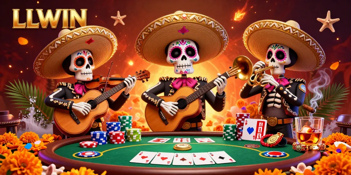 Experience the vibrant atmosphere of LLWIN with a lively illustration of a mariachi band at a poker table.
