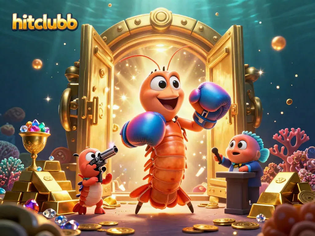 Experience exciting gaming with hitclubb as energetic sea creatures and treasures come alive in this casino illustration.