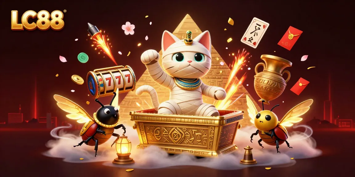 Experience thrilling wins at LC88 featuring vibrant symbols and characters in a dynamic casino scene.