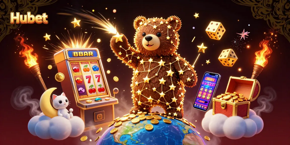 Experience enchanting gameplay at Hubet with a magical explosion of colors and slot symbols.