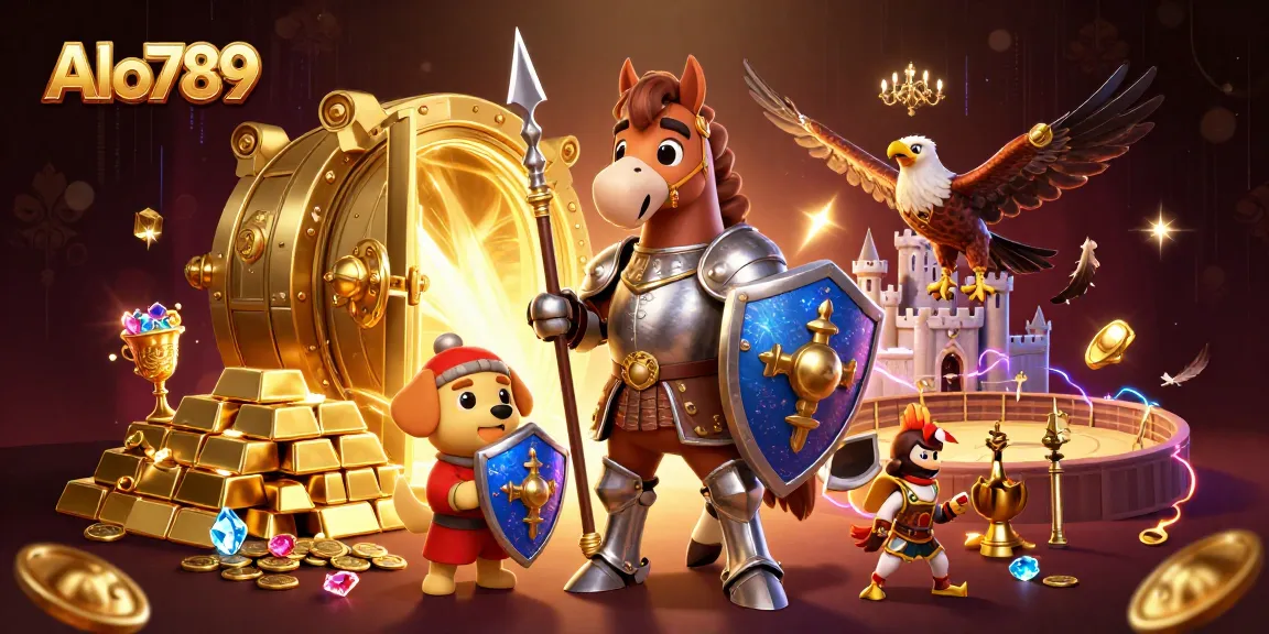 Alo789 hosts an epic cockfighting scene with stunning treasures and characters in a vibrant casino setting.