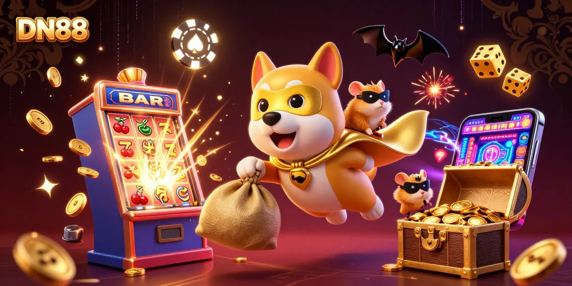 Watch the superhero dog and hamster celebrate huge wins at DN88's exciting casino games!