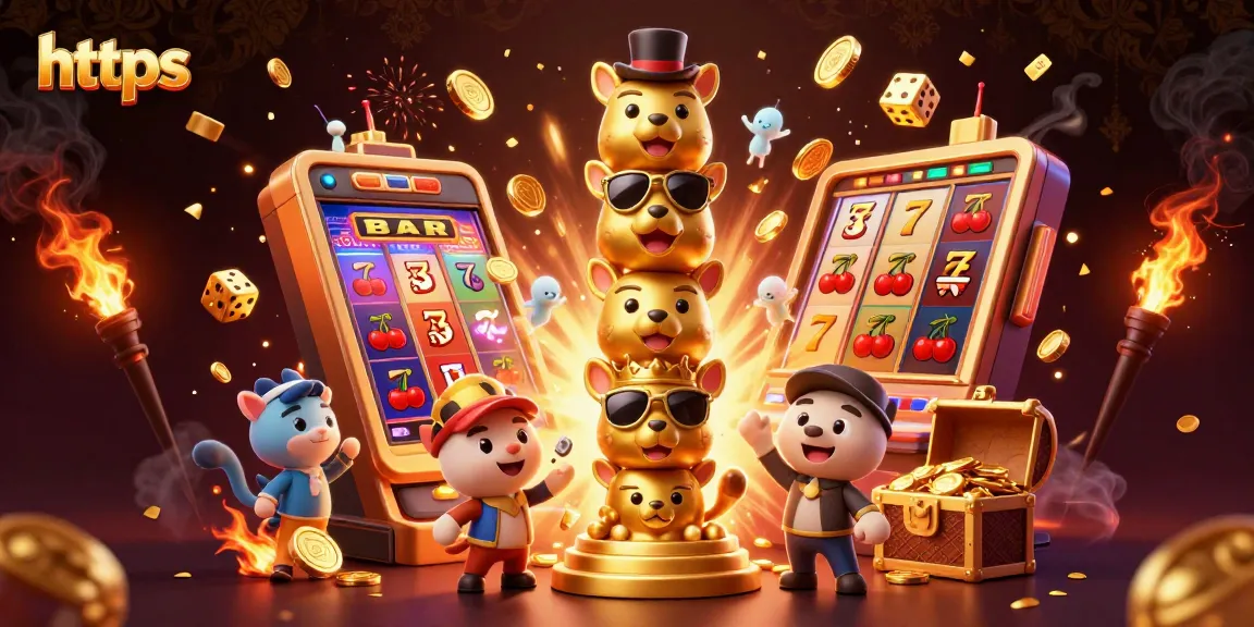 Spin and win with https's vibrant 3D illustration of a casino totem and jackpot excitement.