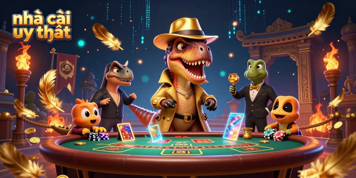 Play and win at nhà cái uy tín with a velociraptor card counter and dinosaur characters.