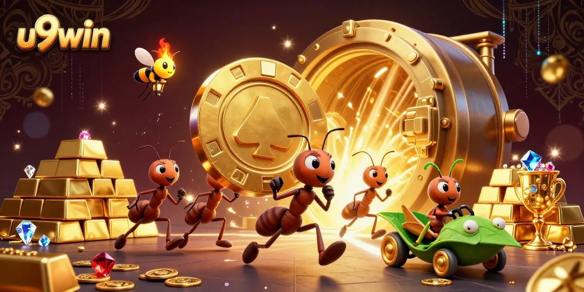 Join the thrilling heist in u9win with ants and a grasshopper in vibrant casino treasure hunt.