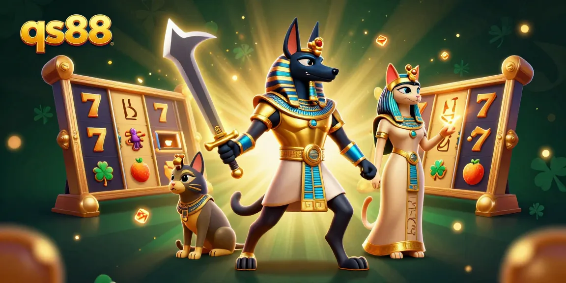 Experience winning on qs88 with dynamic slot reels and ancient Egyptian warrior in an immersive 3D casino scene.