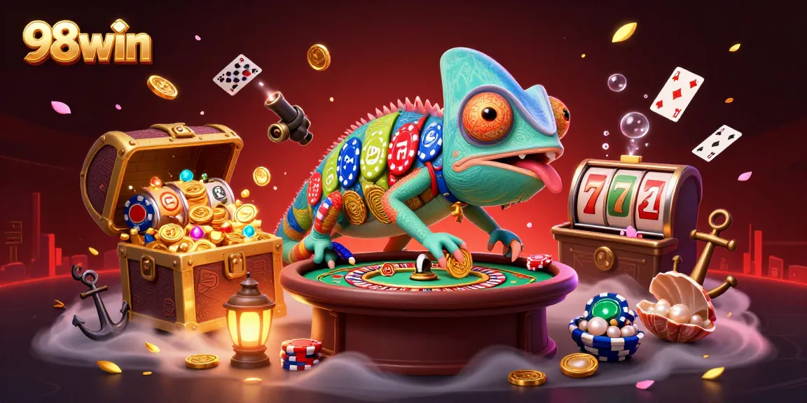 Engage in thrilling gameplay at 98win with colorful 3D casino characters and vibrant elements.