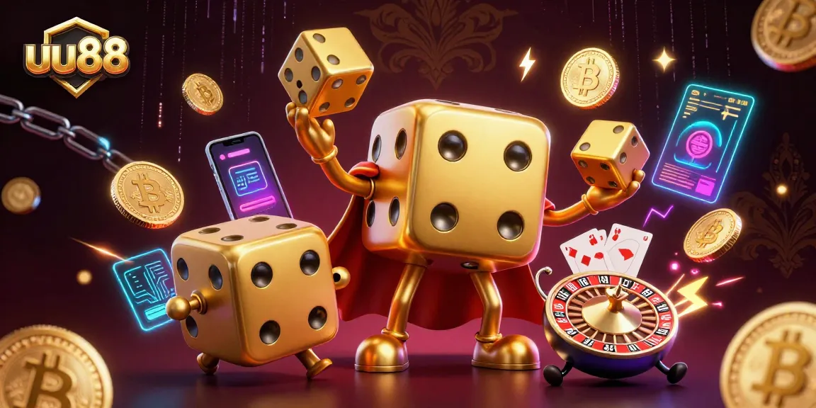 Experience thrilling gameplay at uu88 with dynamic golden dice characters and vibrant crypto elements.