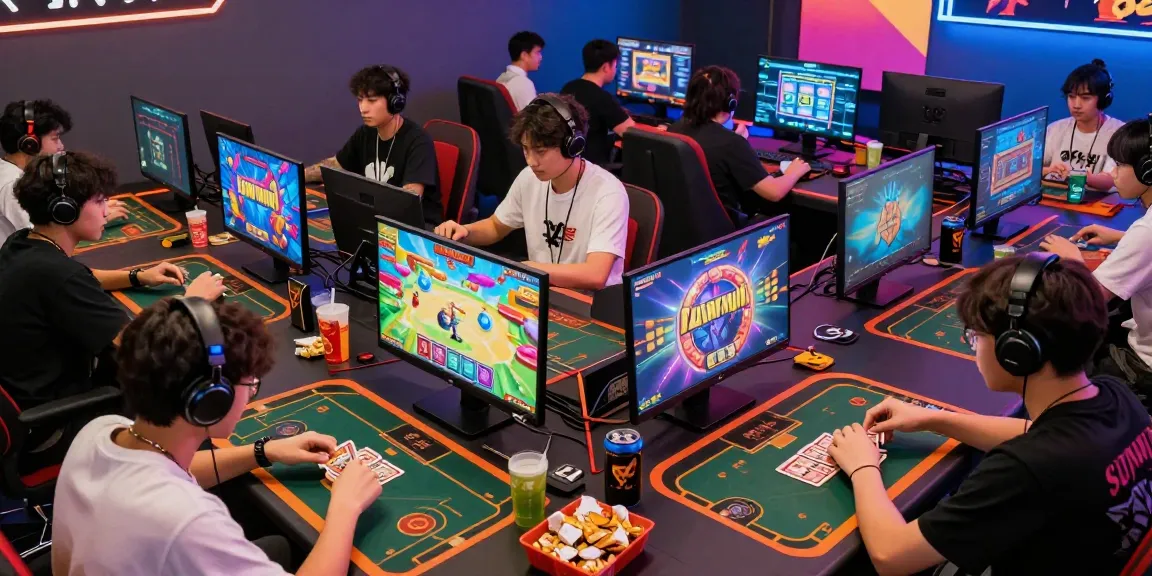 Players enjoying card games and slots on Sunwin's vibrant gaming platform, showcasing the excitement of online gaming.